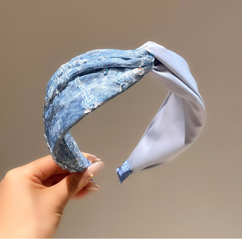 Embroidery Hooping - Ikat Rambut Denim Biru Bordir Payet