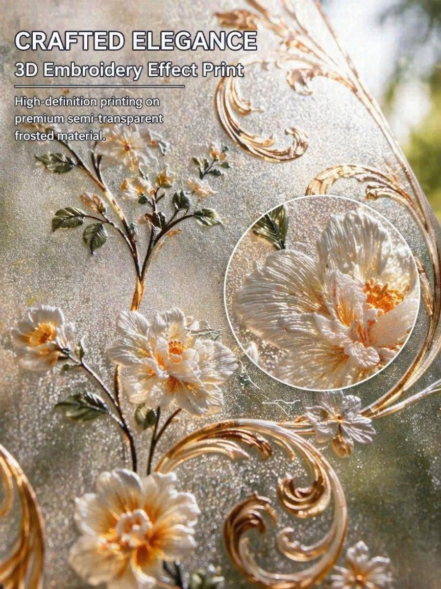 Embroidery Diy - Film Jendela Buram Pola Bordir, Transparan,